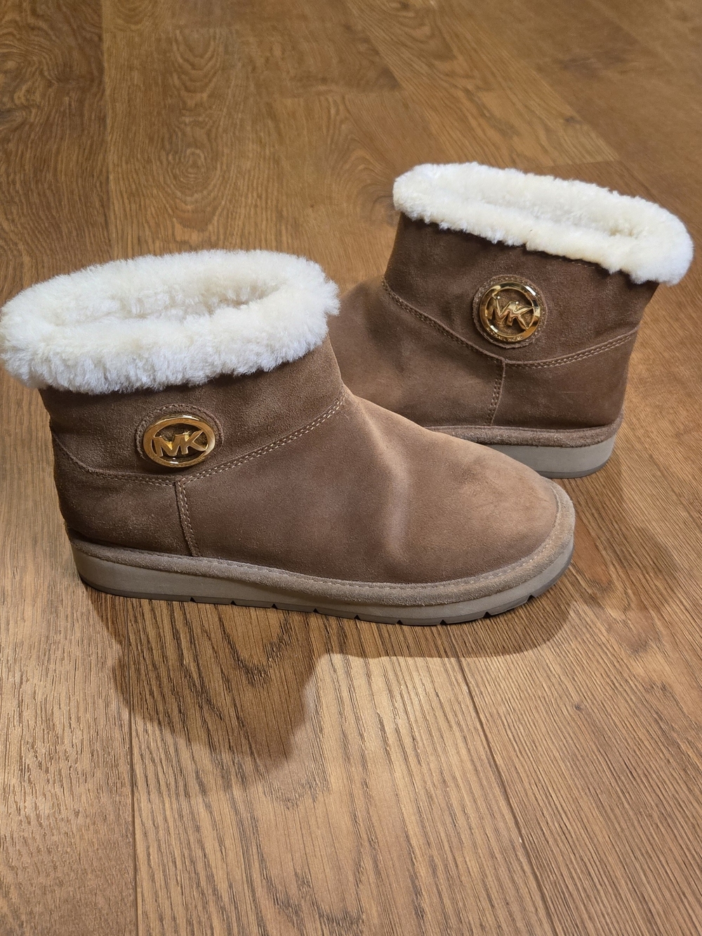 MICHAEL KORS Brown Suede Shearling Cuff Short Boots 7M